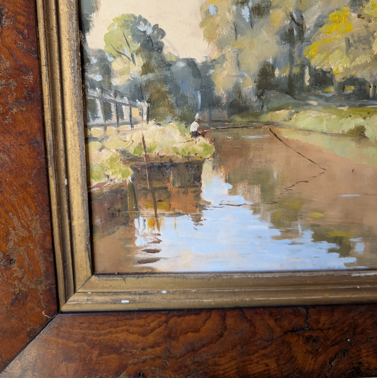 Antique Oil Painting "The Angler" by W Baucutt