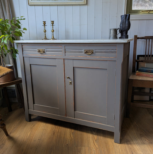 Painted Antique Cupboard with Marble Top
