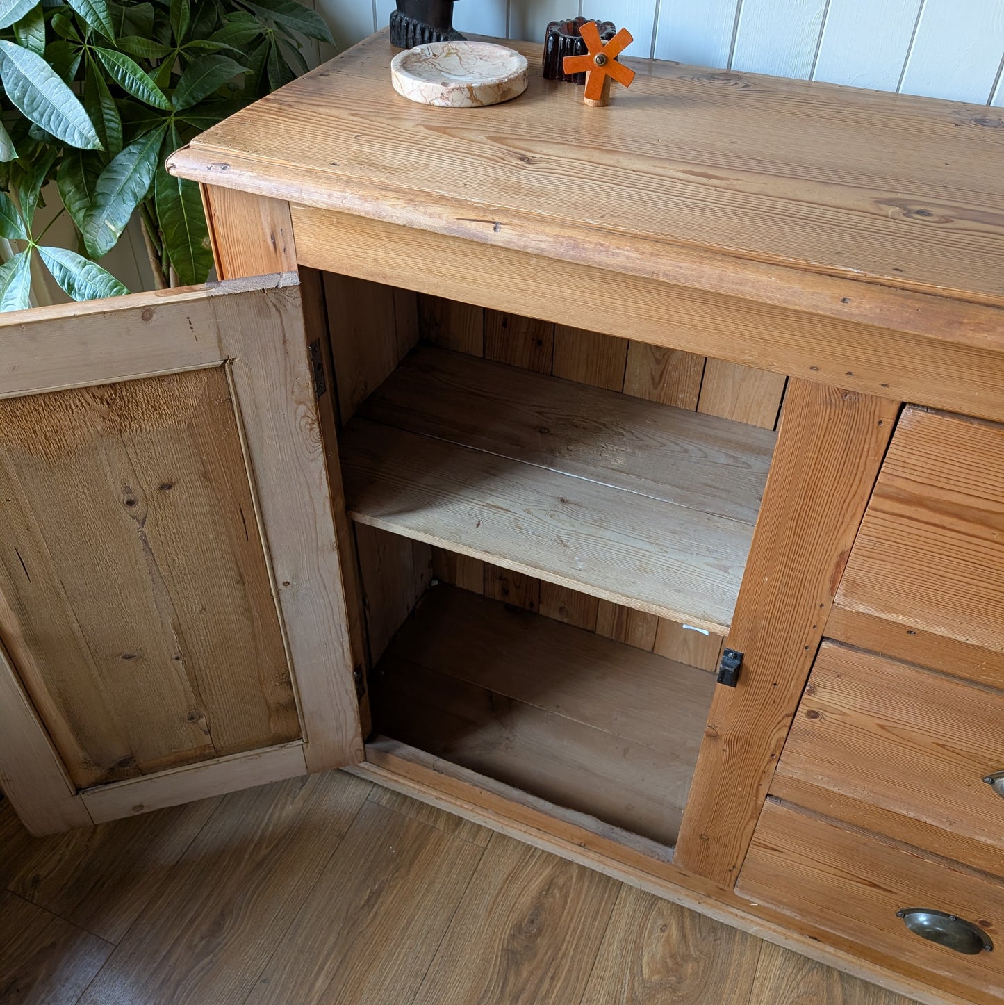 Rustic Victorian Pine Cupboard with Drawers