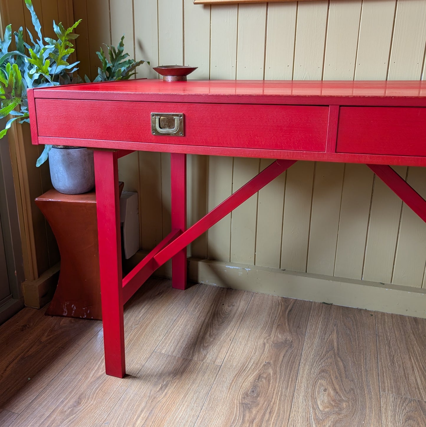 Danish Mid-Century Desk with Brass Campaign Handles