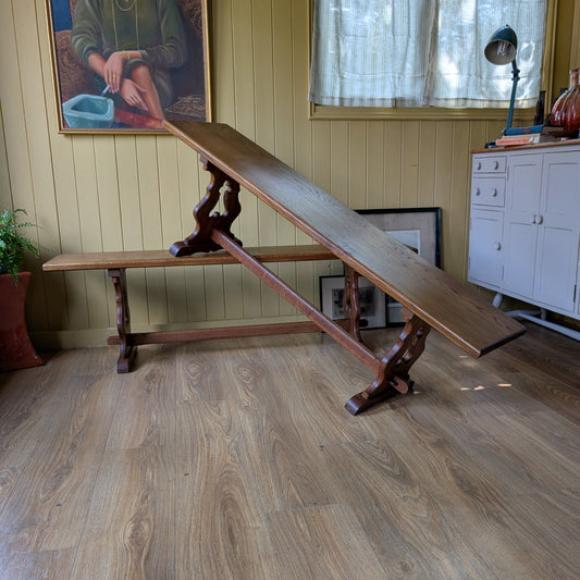 Pair of Vintage Solid Oak Benches