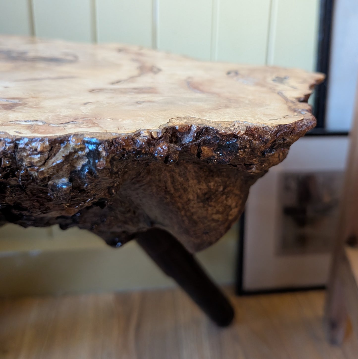 Vintage Studio Craft Burr Wood Tripod Side Table