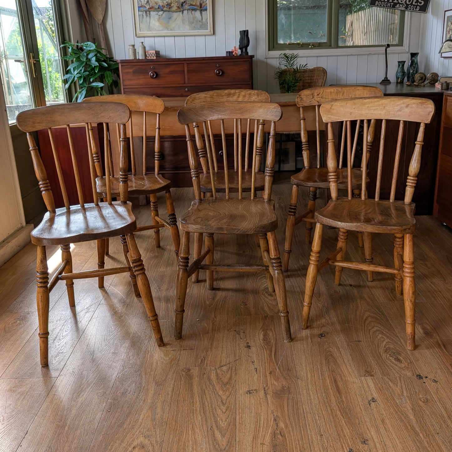 Victorian Kitchen Table and Six Chairs