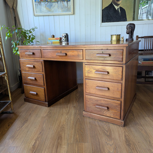 Antique Teak Twin Pedestal Desk