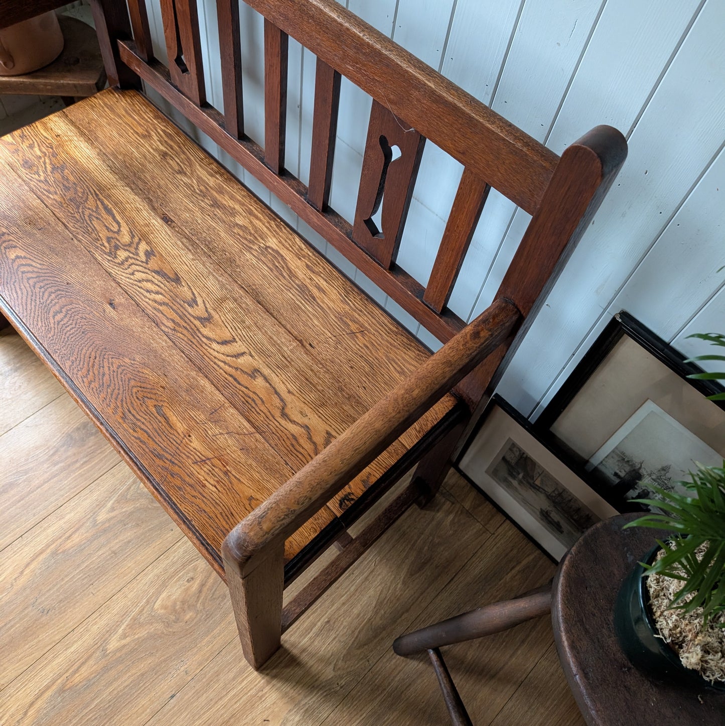 Arts and Crafts Oak Hall Bench