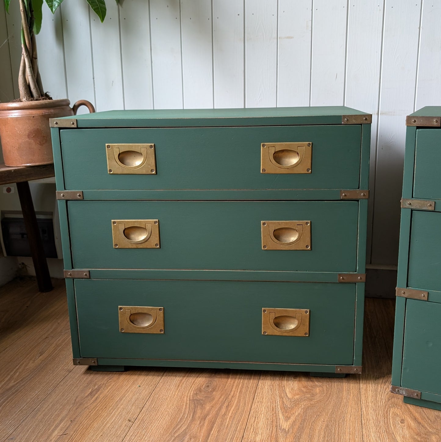 Pair of Mid Century Campaign Style Drawers [ref:7378]