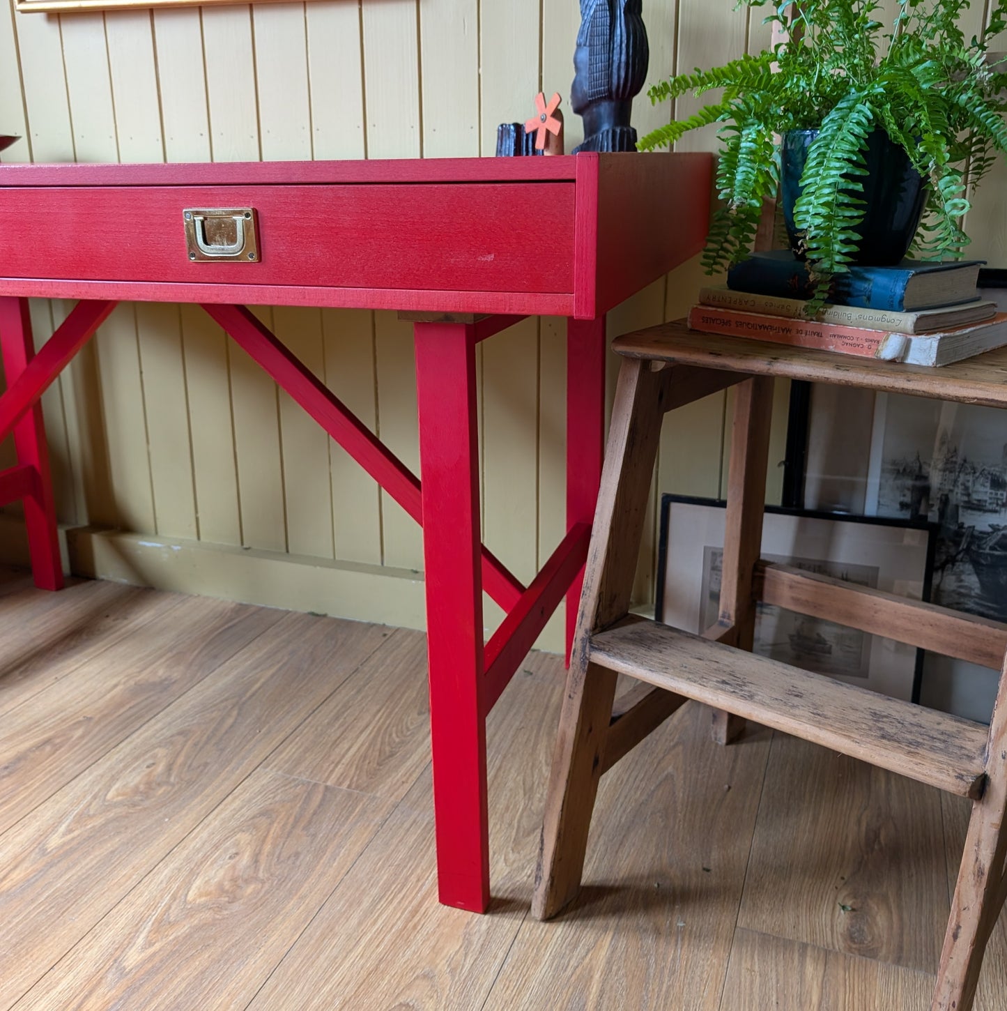 Danish Mid-Century Desk with Brass Campaign Handles