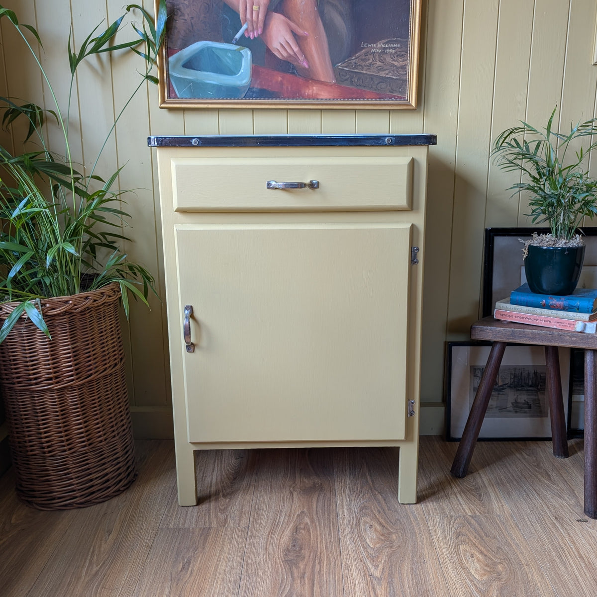 Vintage Freestanding Kitchen Cupboard with Enamel Top