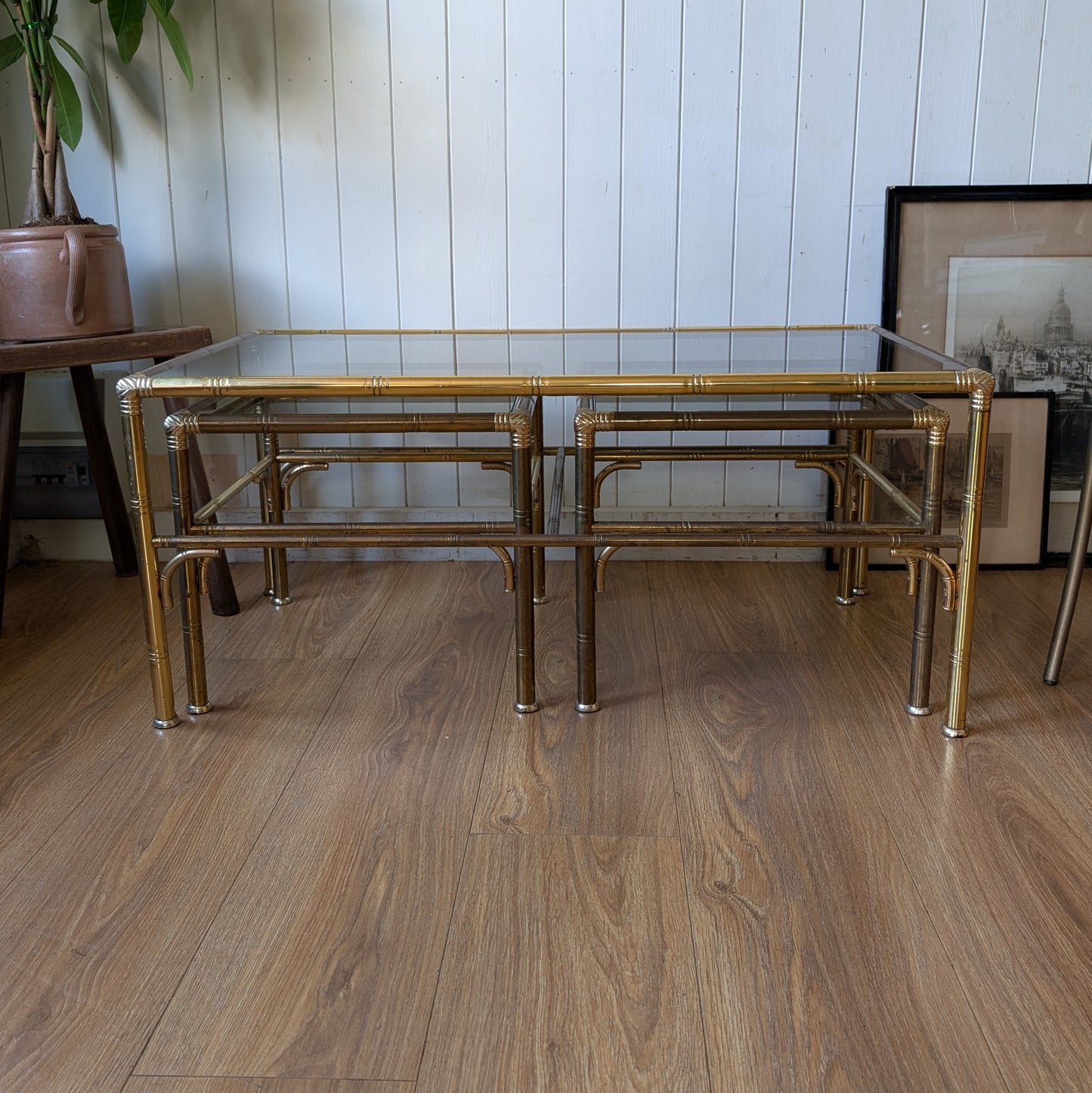 Italian Faux Bamboo Brass Coffee Table