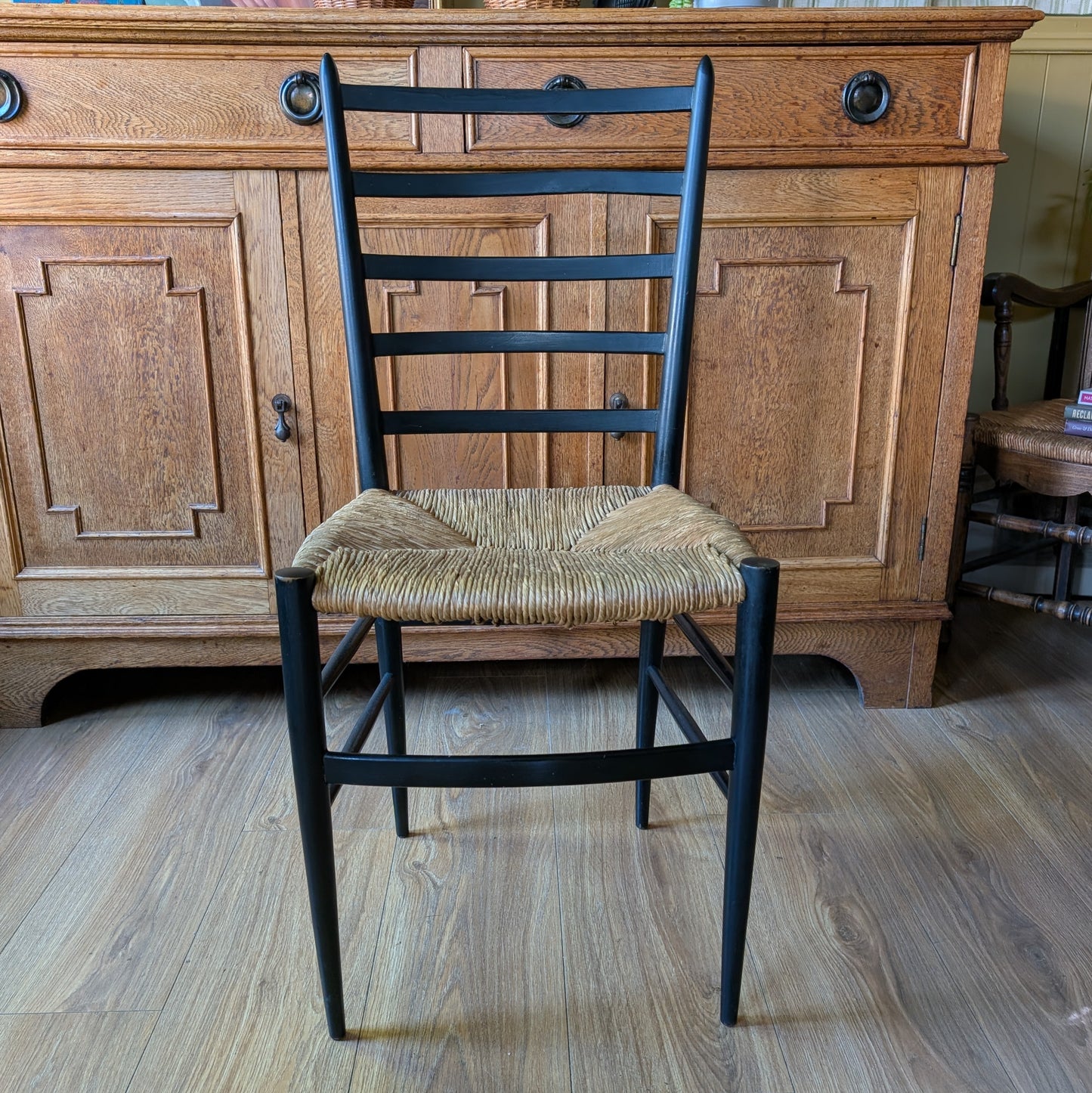 Set of 6 Italian Mid-Century Modern Ladder-Back Chairs with Rush Seats