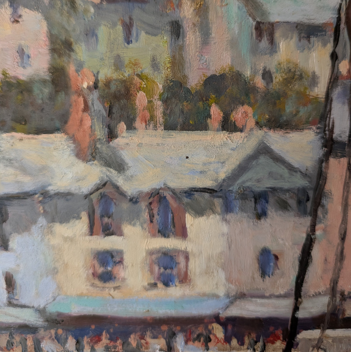 Small Mid Century Oil on Board "Boats at Low Tide"