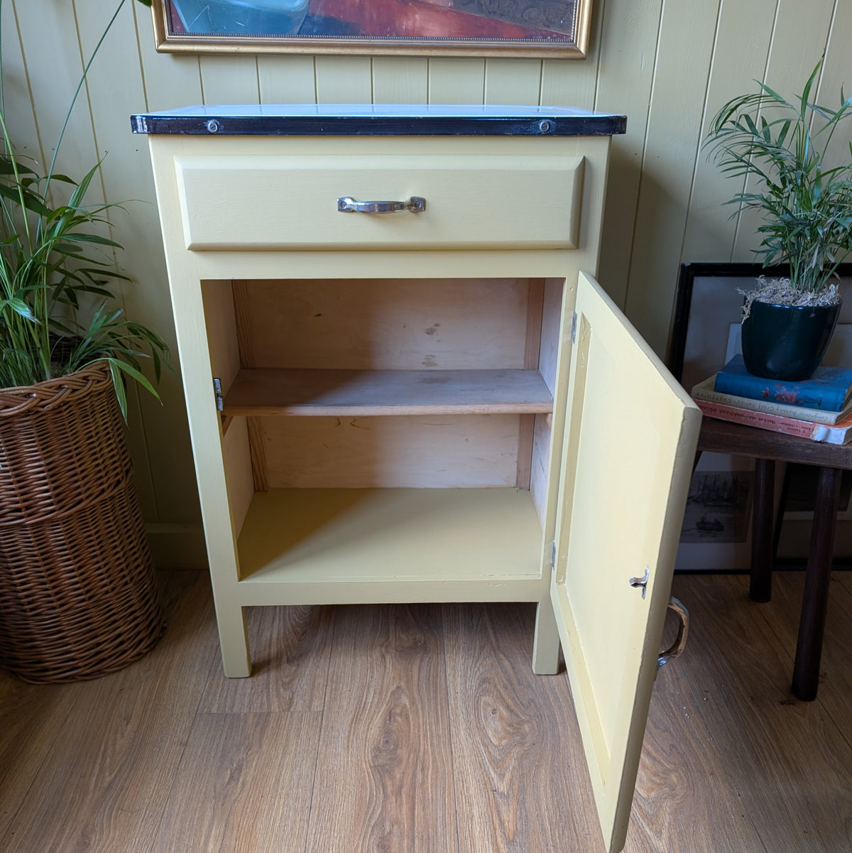 Vintage Freestanding Kitchen Cupboard with Enamel Top