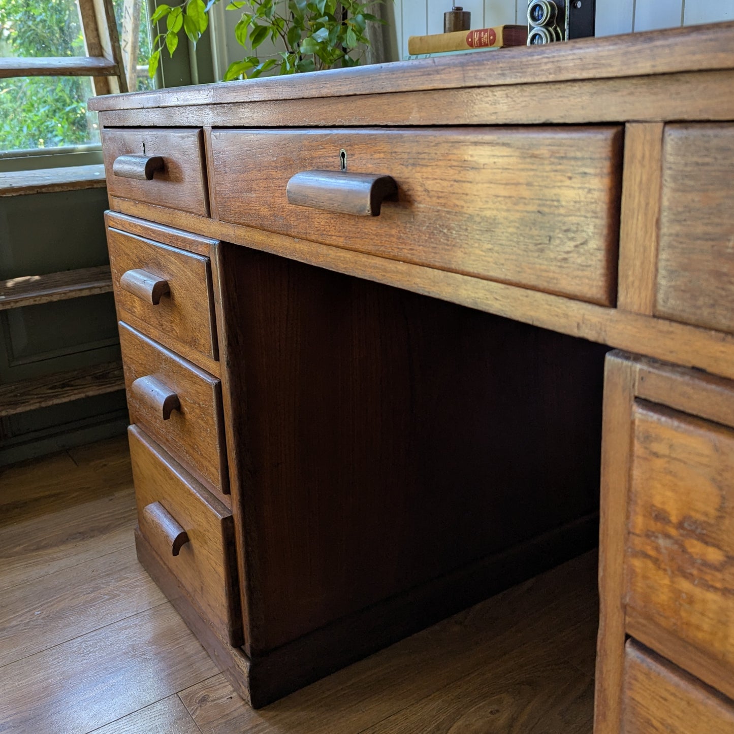 Antique Teak Twin Pedestal Desk