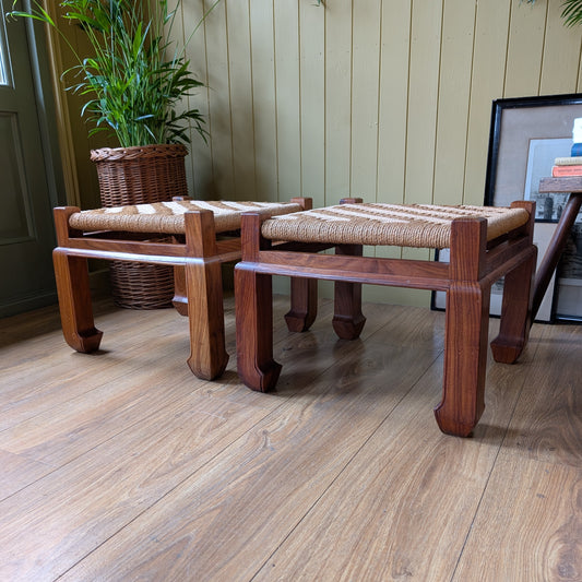 Pair of Mid Century Woven Footstools