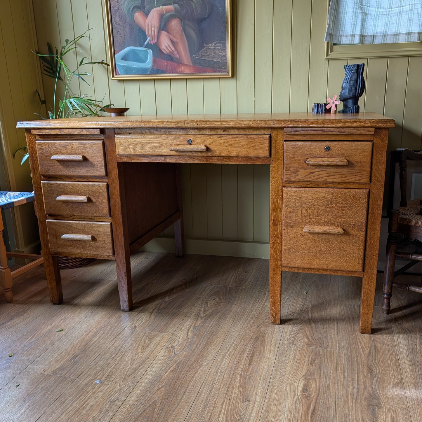 Vintage Oak Twin Pedestal Desk