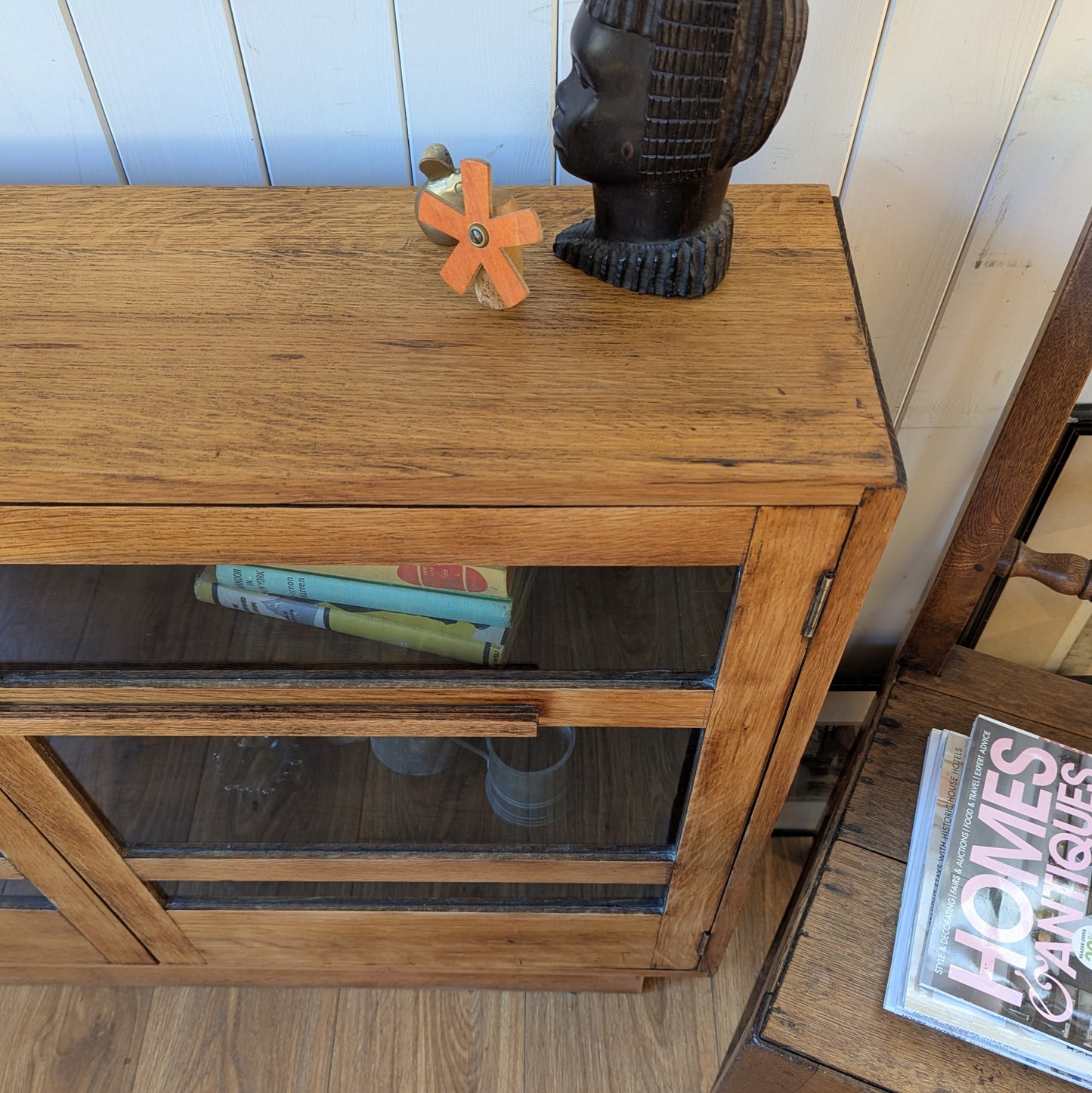 1950s Small Glazed Oak Bookcase