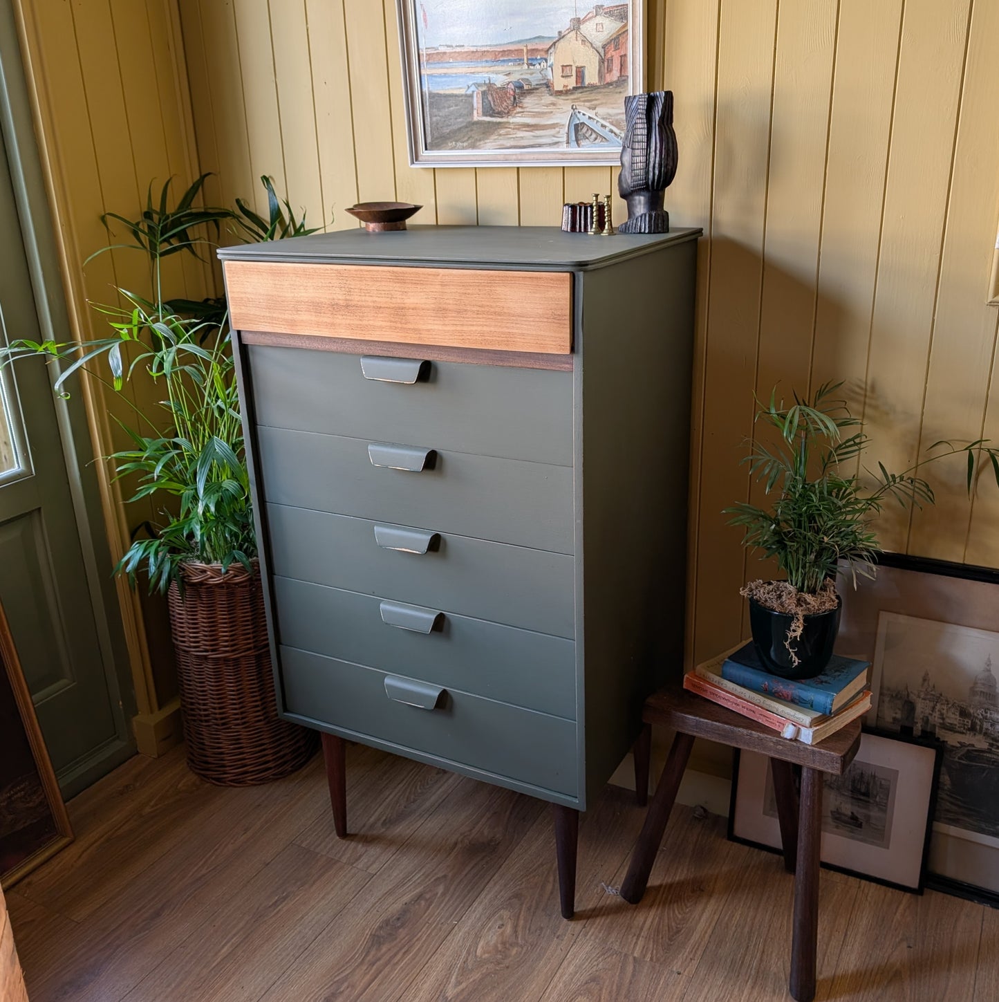 Tall Painted Mid Century Chest of Drawers