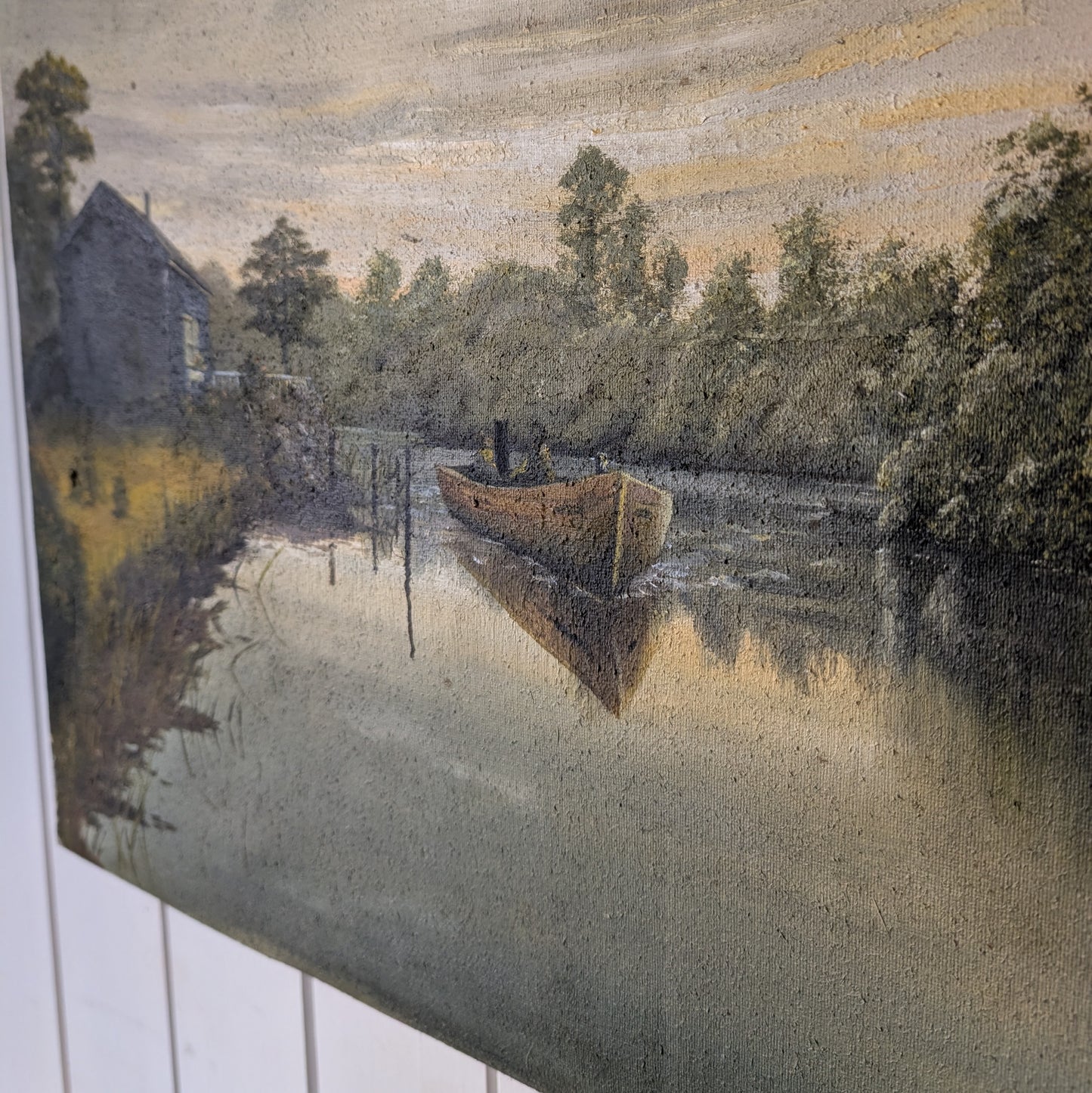 Antique Oil Painting "The Lake House"