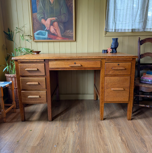 Vintage Oak Twin Pedestal Desk