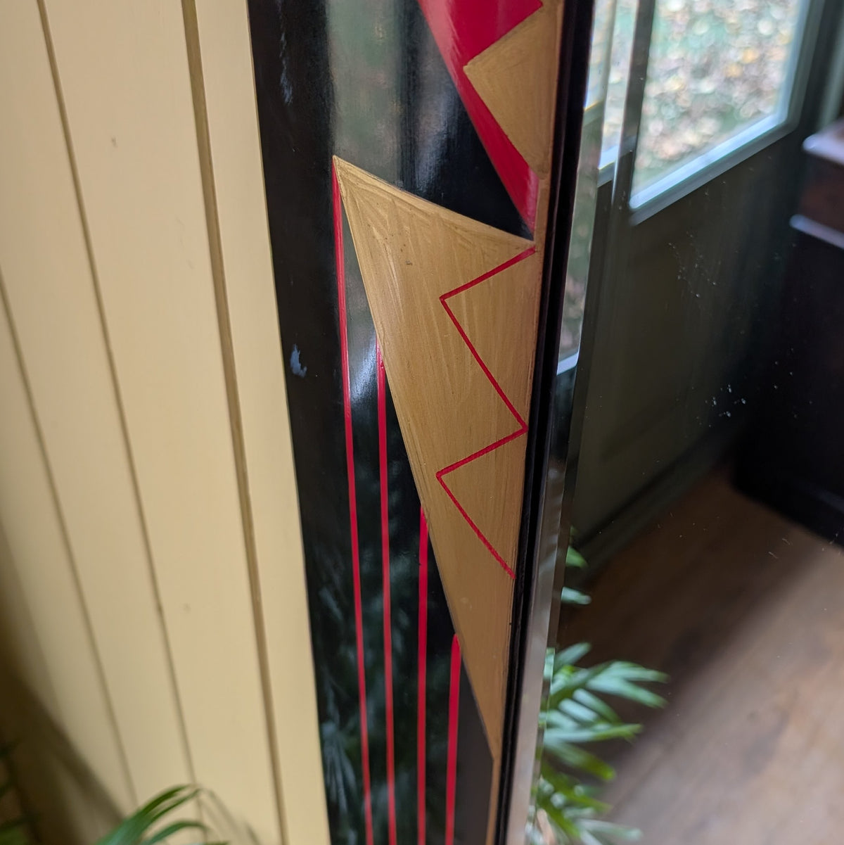 1980s Geometric Black Lacquer Wall Mirror