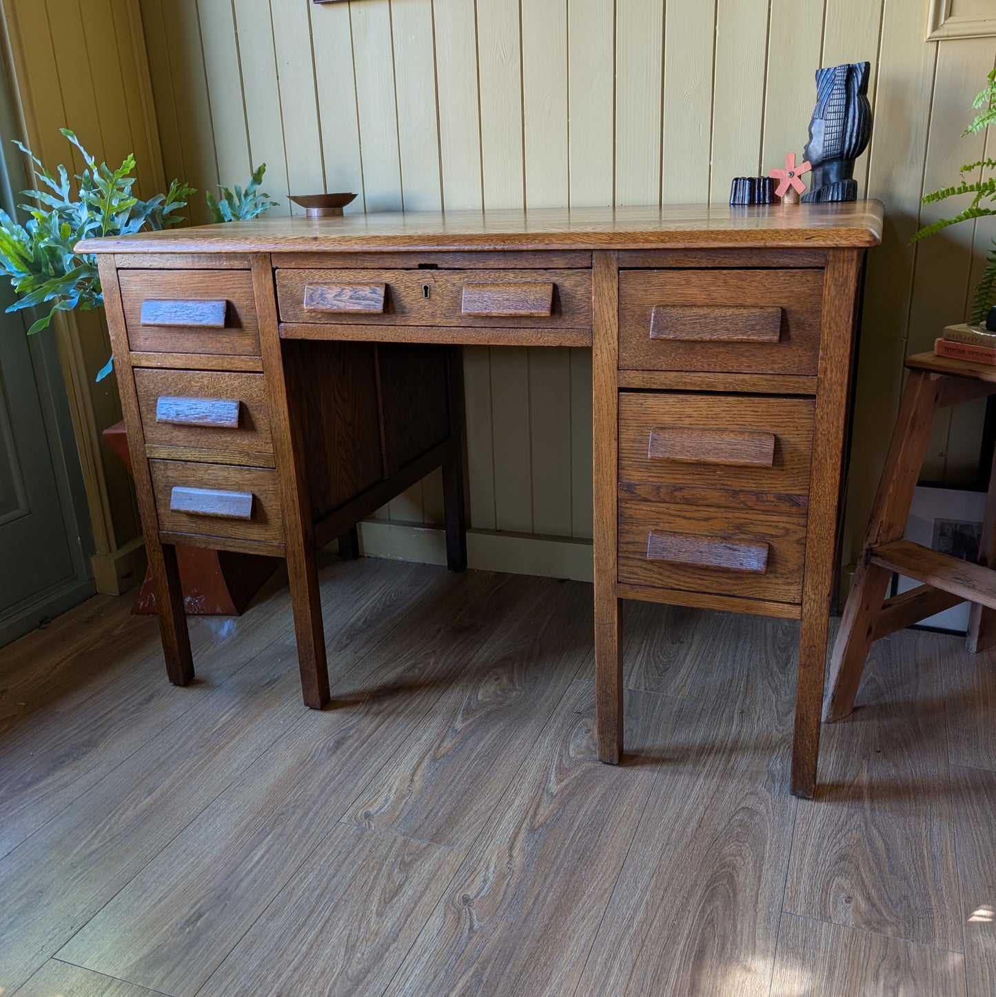 Antique Oak Twin Pedestal Desk