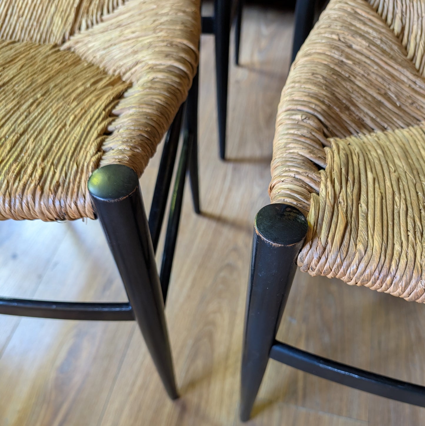 Set of 6 Italian Mid-Century Modern Ladder-Back Chairs with Rush Seats