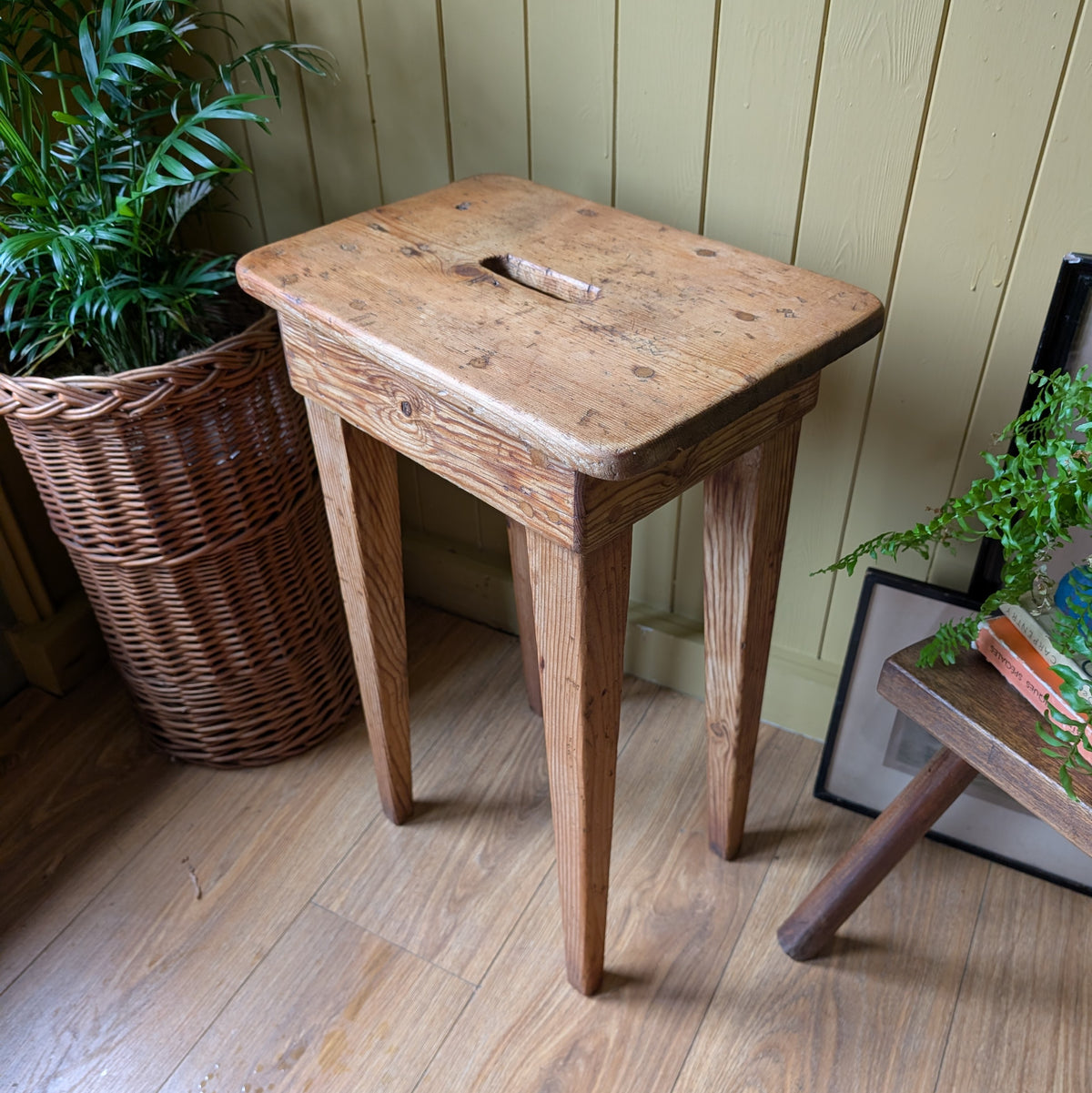 Antique Rustic Pine Stool