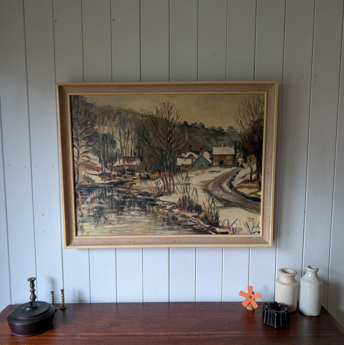 1970s Oil Painting "The First Snow"
