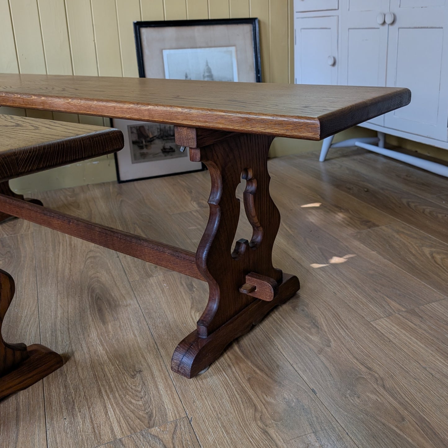 Pair of Vintage Solid Oak Benches