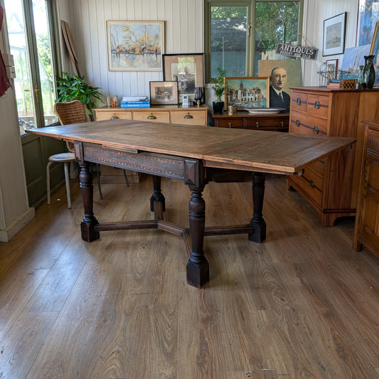Large Antique Oak Draw Leaf Table