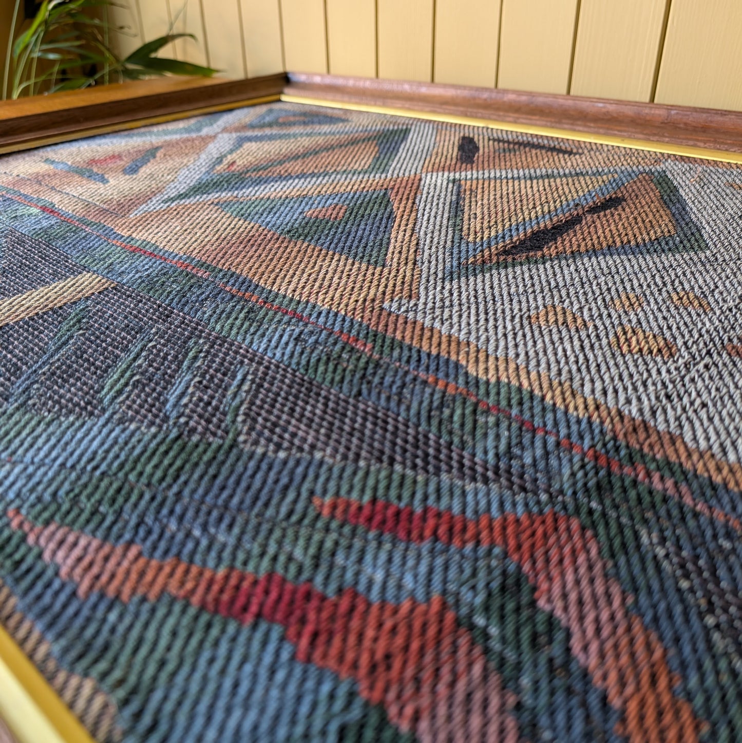 Pair of Vintage Mid-Century Modern Swedish Flatweave Textiles in Oak Frames