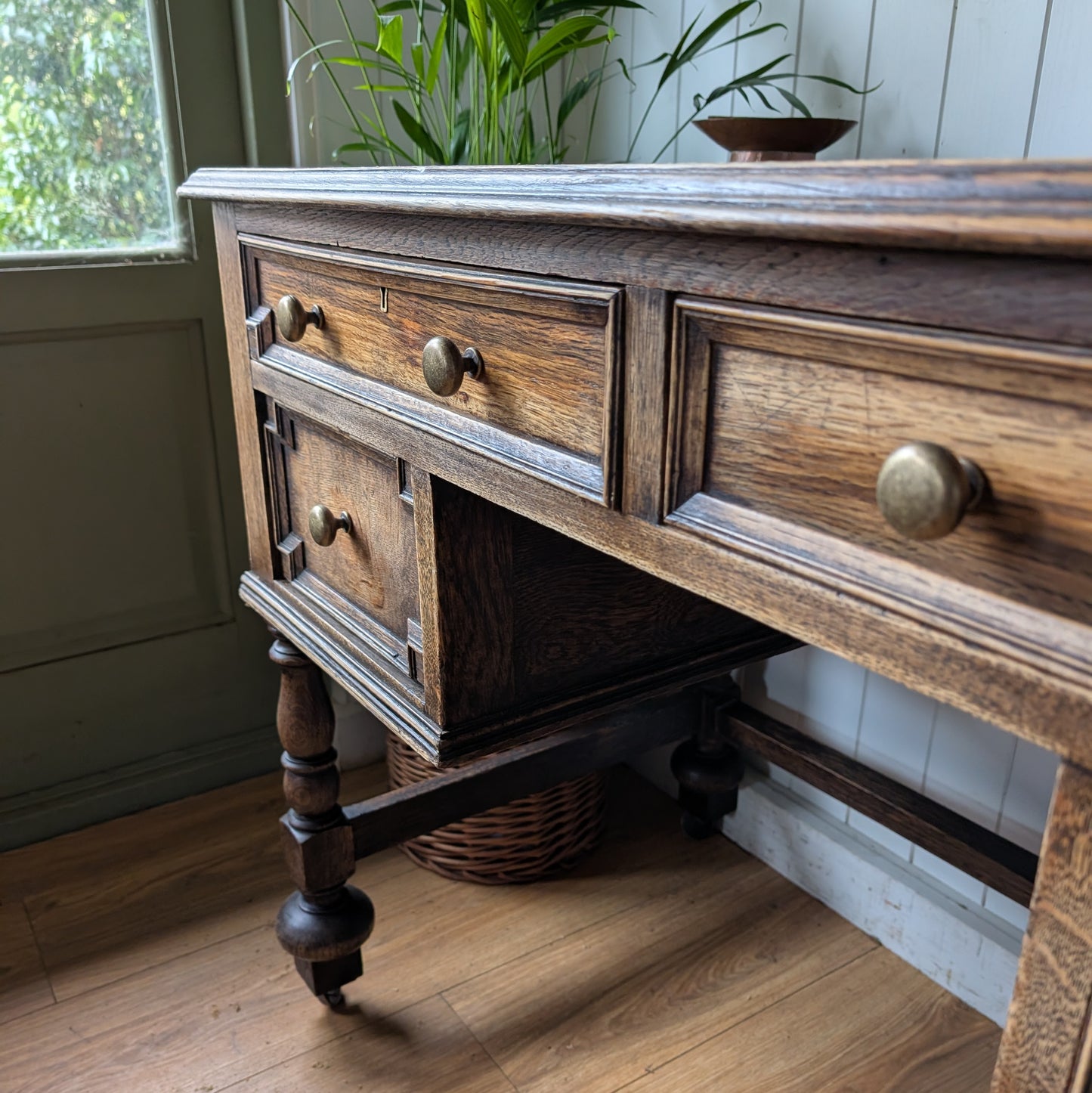 Antique Oak Desk with Leather Top