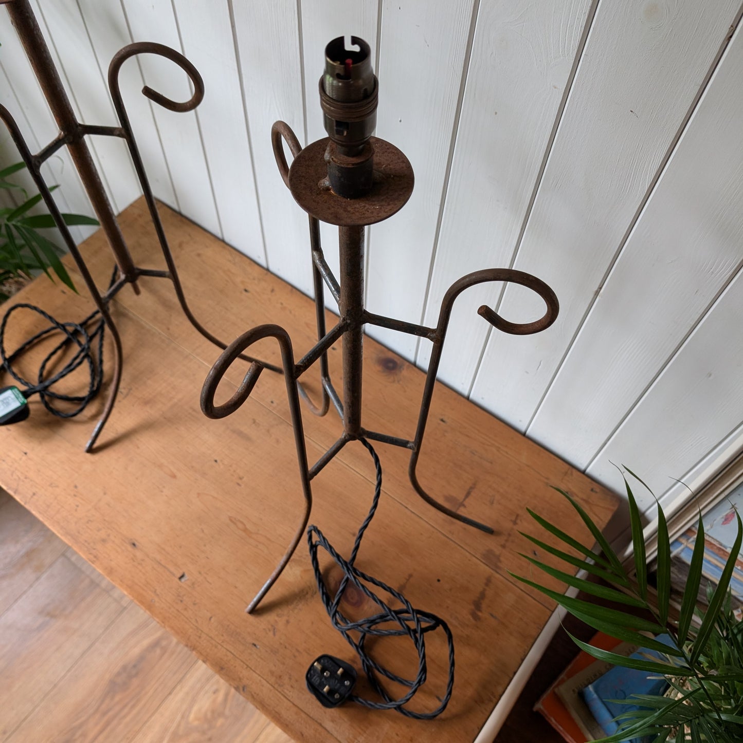 Pair of Large Antique Wrought Iron Lamps