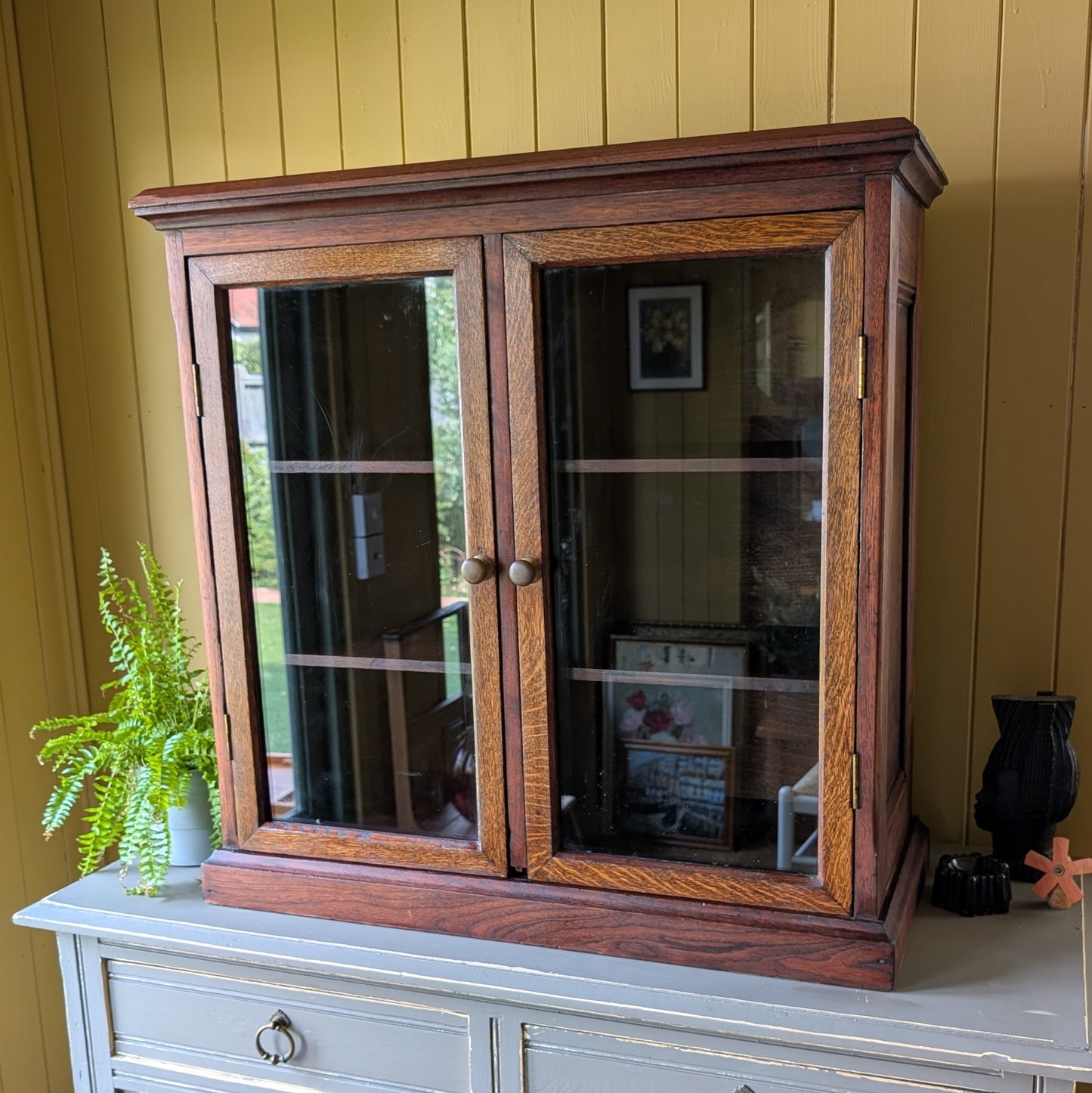 Antique Oak Glazed Countertop Cupboard.