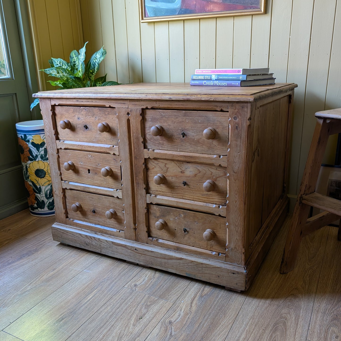 Large Low Antique Bank of Drawers