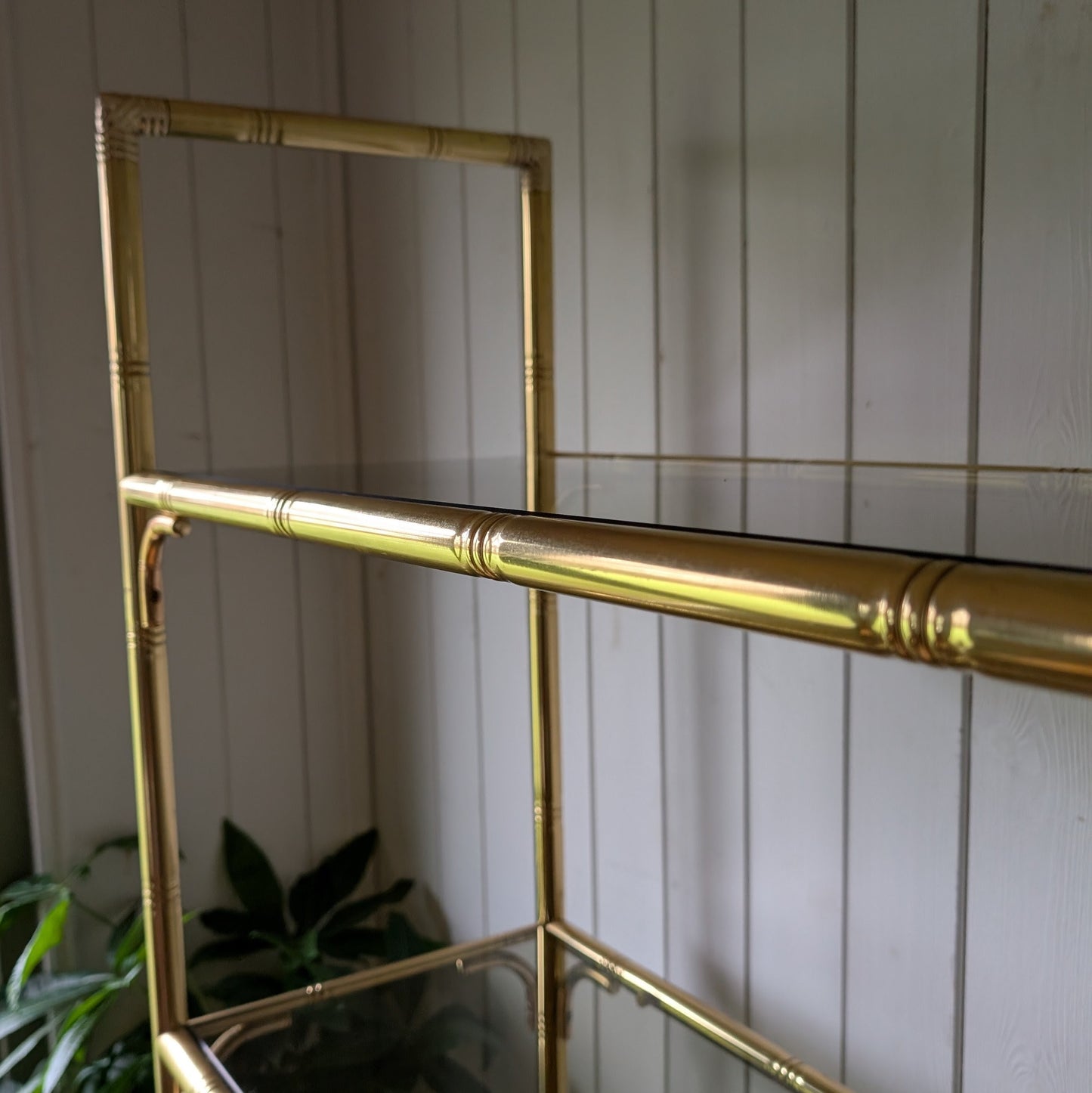 Italian Mid Century Faux Bamboo Brass Shelving Unit