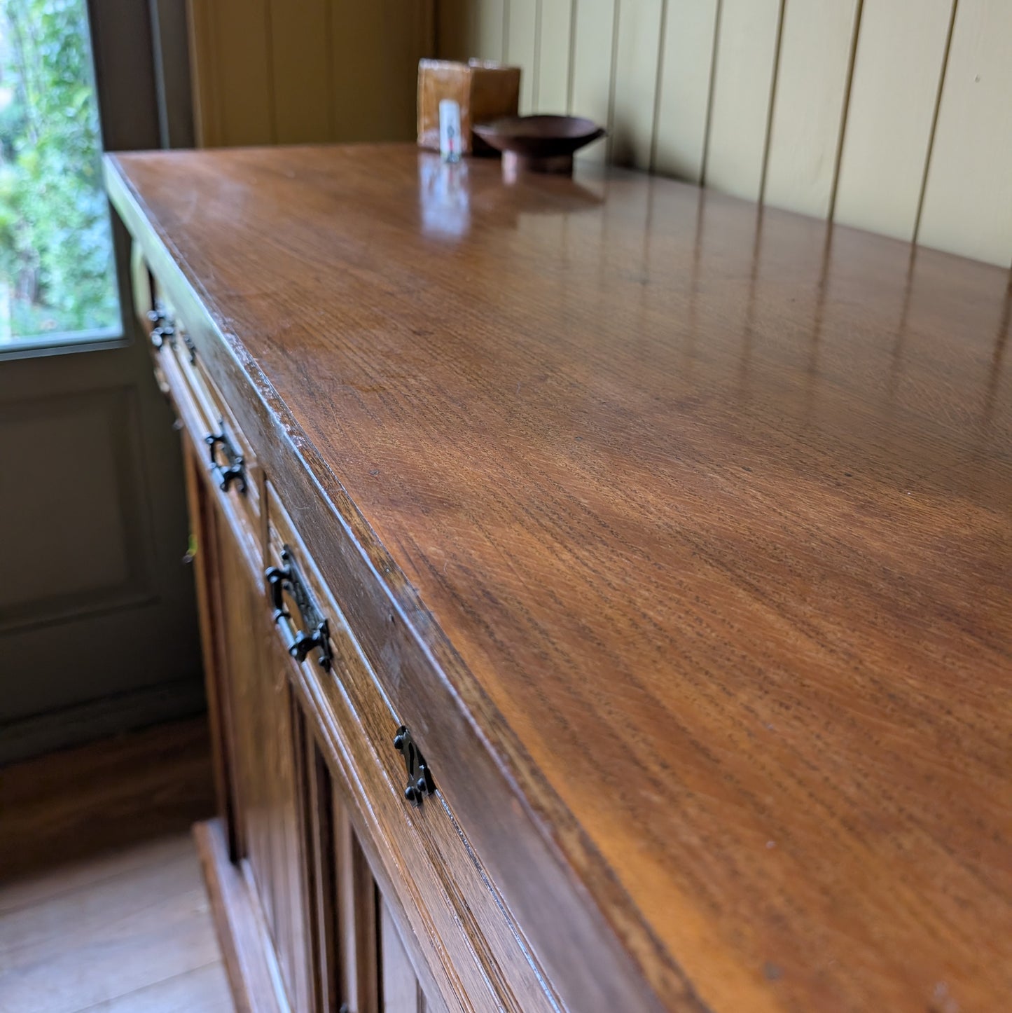 Large Antique Oak Cupboard with Two Drawers.