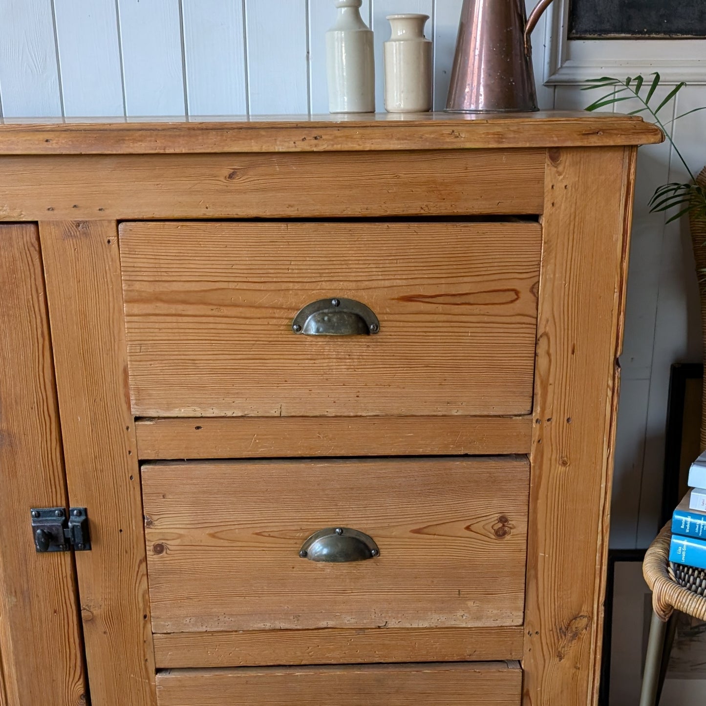 Rustic Victorian Pine Cupboard with Drawers