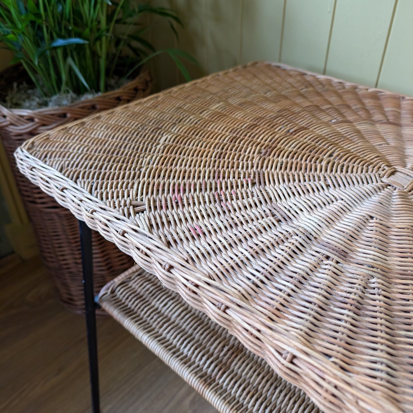 Mid Century Steel and Rattan Side Table