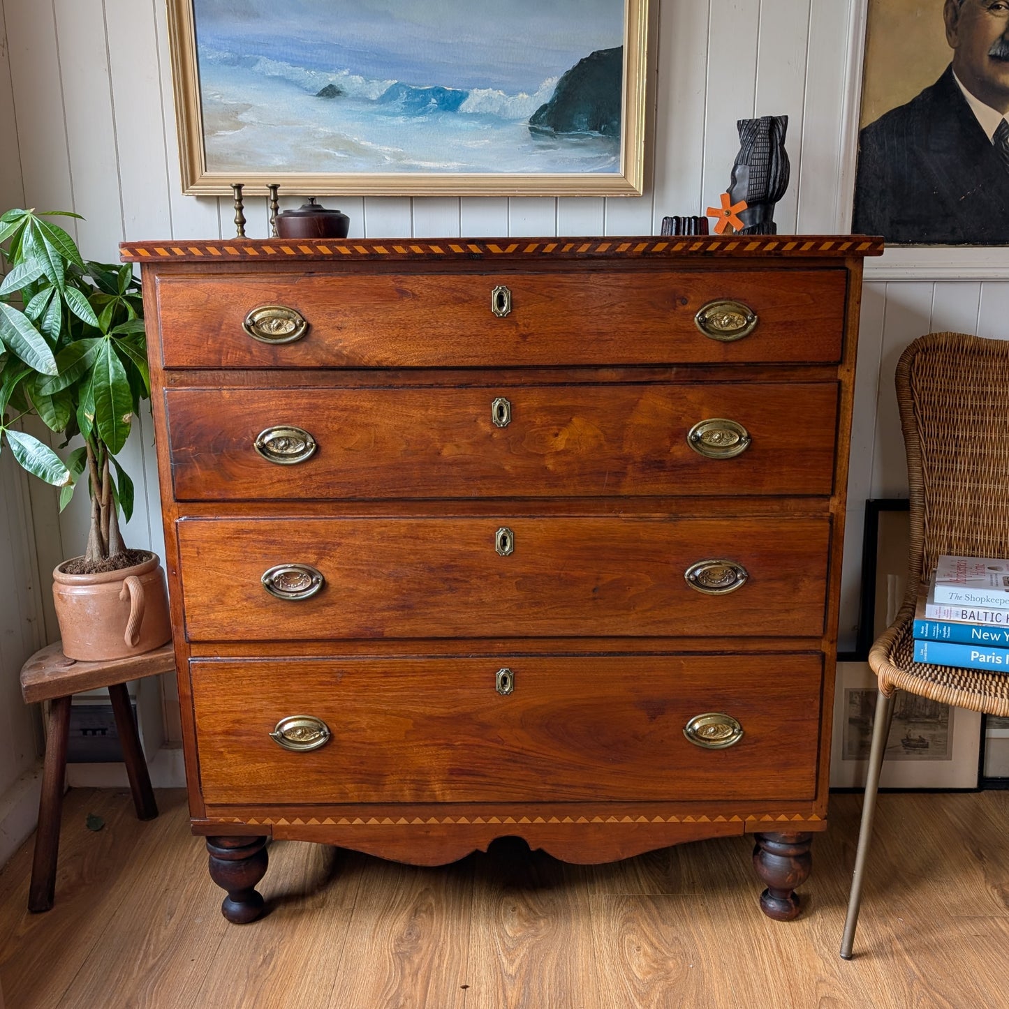 Antique Inlaid Walnut Chest of Drawers