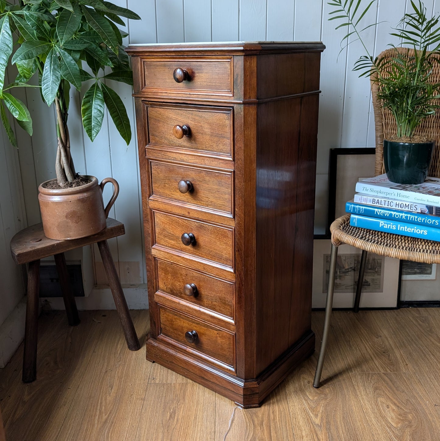 French Marble Top Pot Cupboard with Drawers