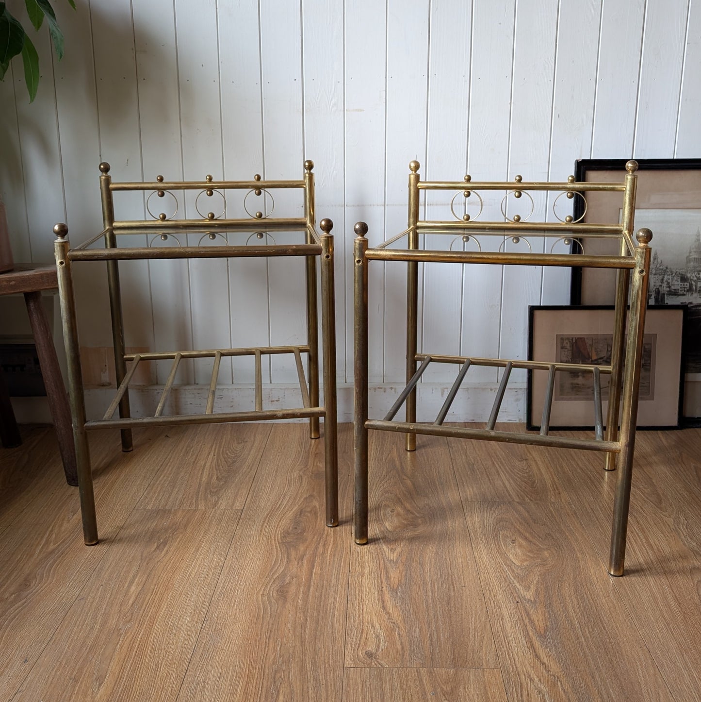 Pair of Mid Century Antique Brass Side Tables