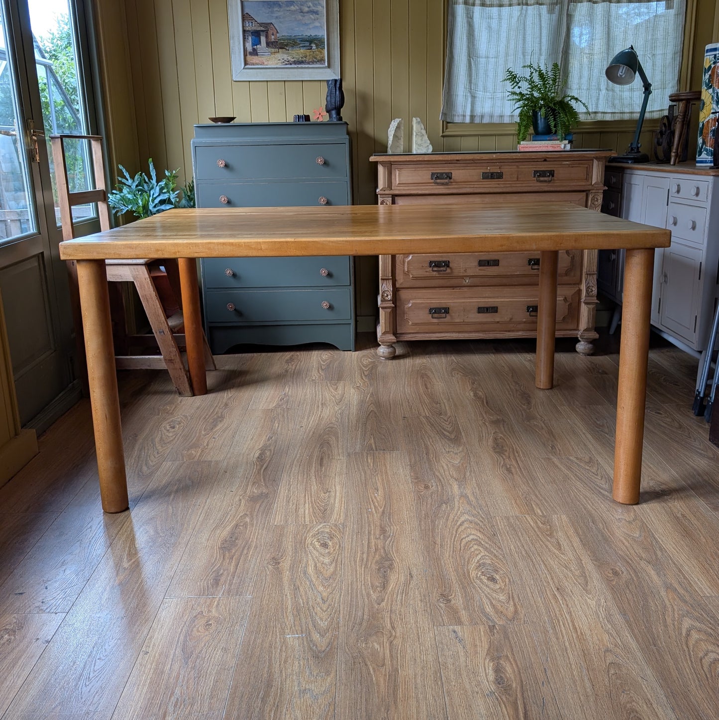 Mid Century Solid Hard Maple Butcher Block Dining Table