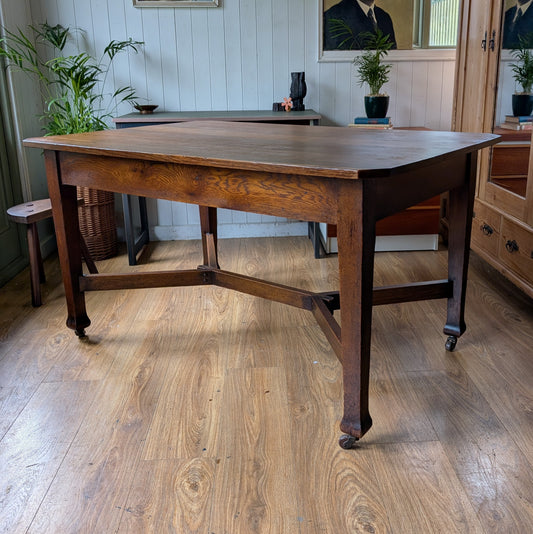 Oak Arts and Crafts Hay Rake Dining Table