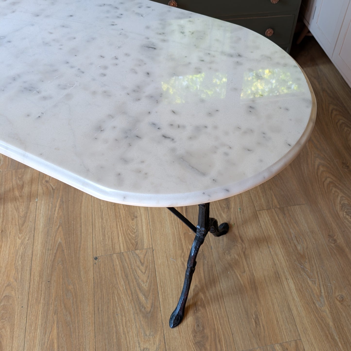 Vintage French Cast Iron Bistro Table with Marble Top
