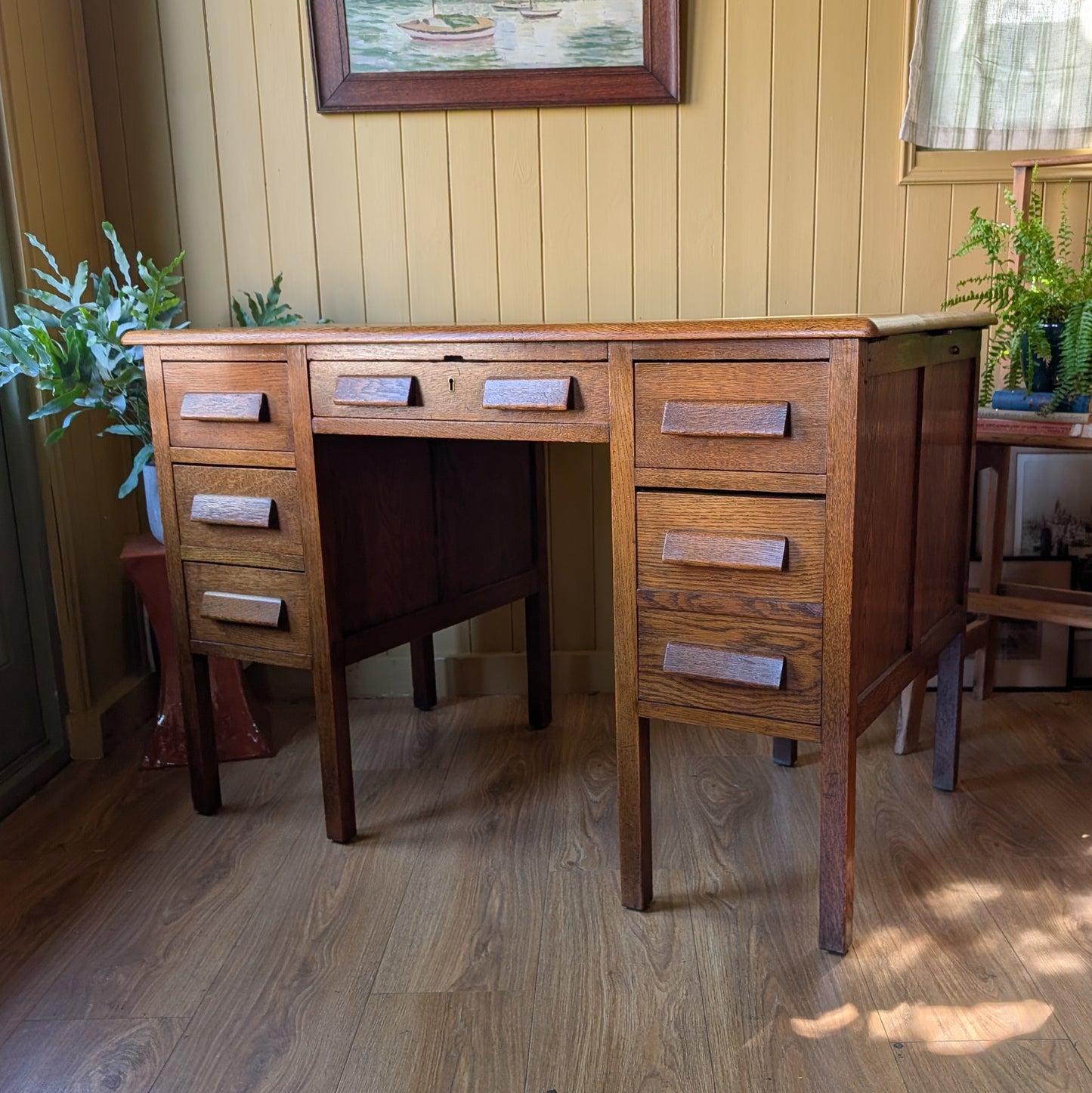 Antique Oak Twin Pedestal Desk