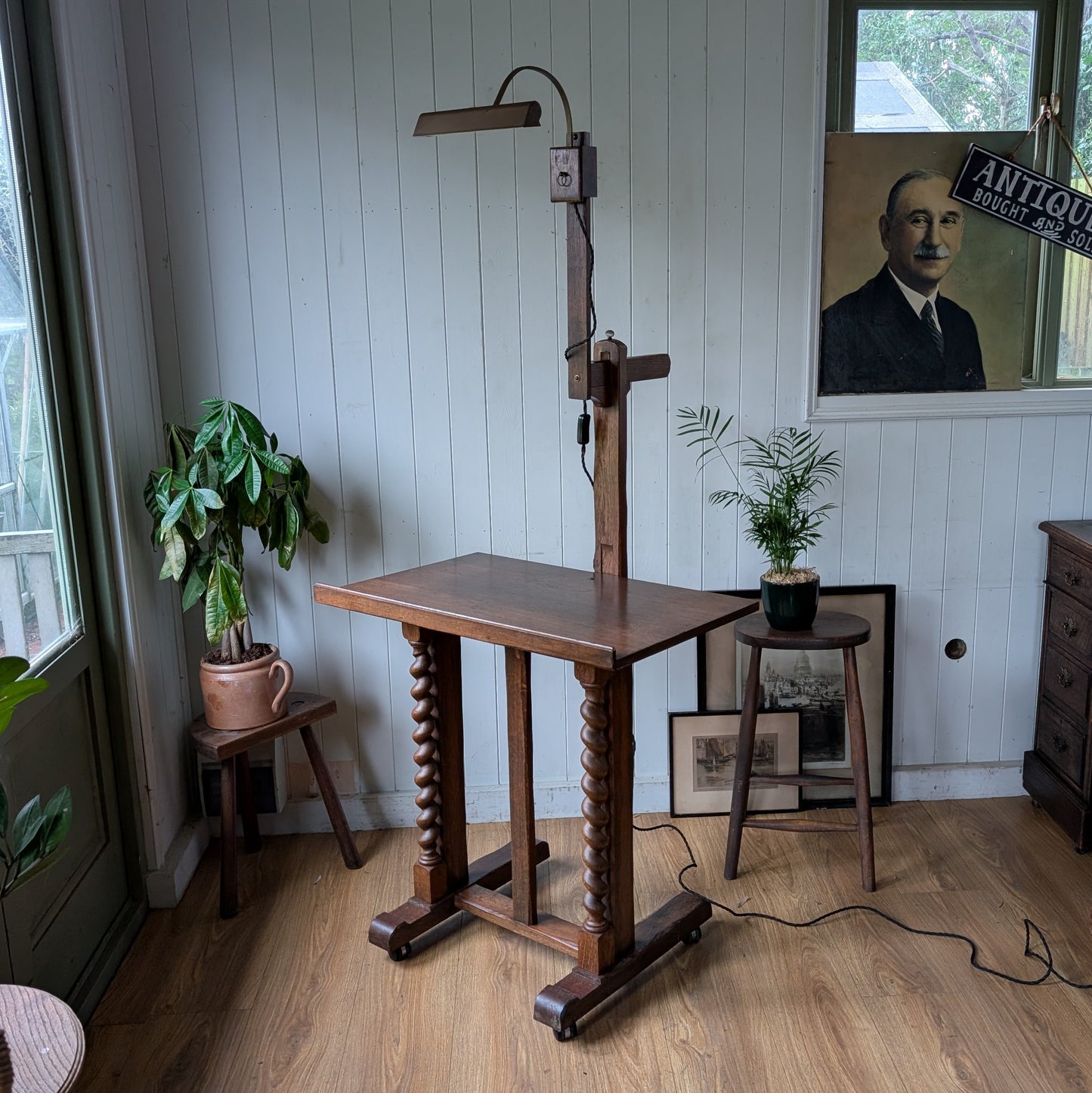 Antique French Draughtsmans Desk with Light