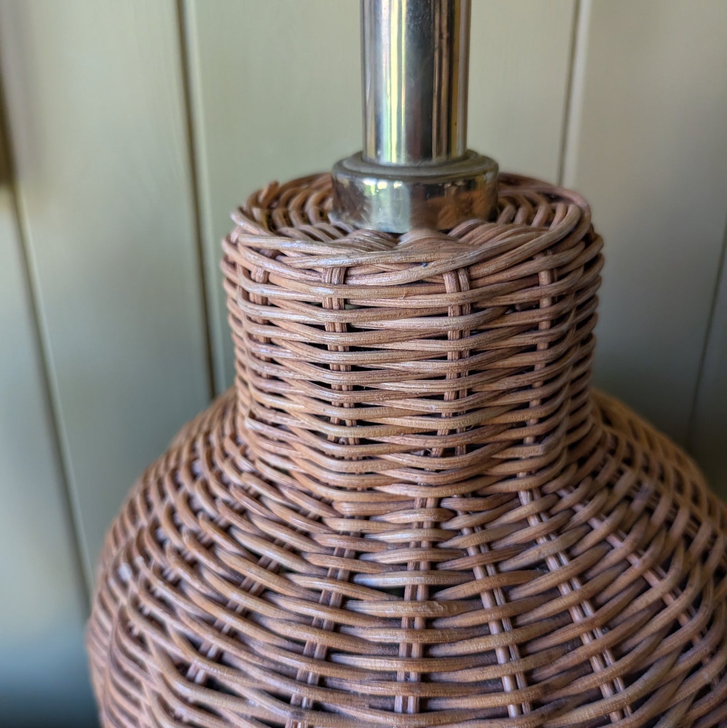 Pair of Large Vintage Woven Wicker Lamps