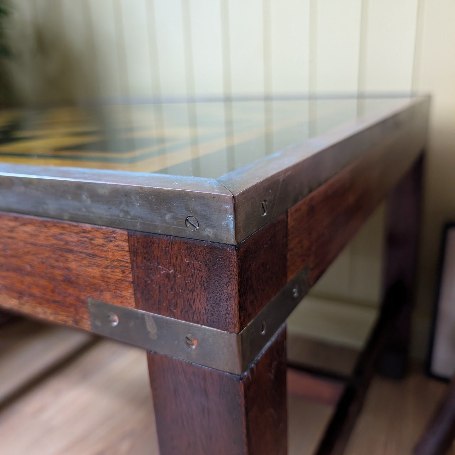 Mid Century Campaign Style Coffee Table/Chess Table