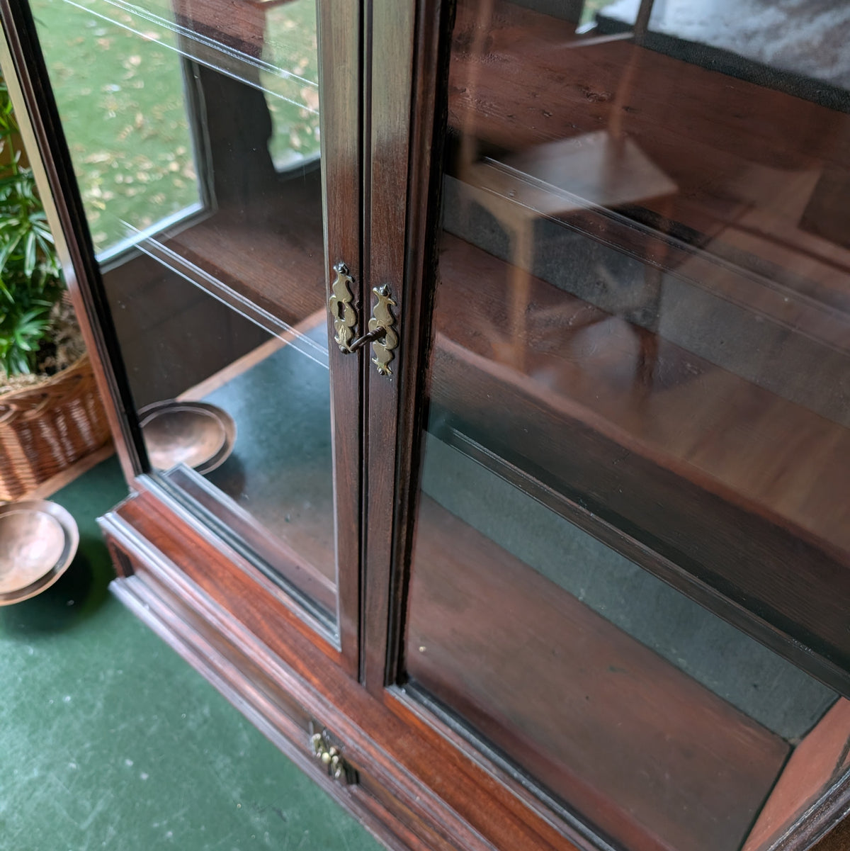 Antique Tabletop Glass Display Cabinet with 12 Miniature Drawers